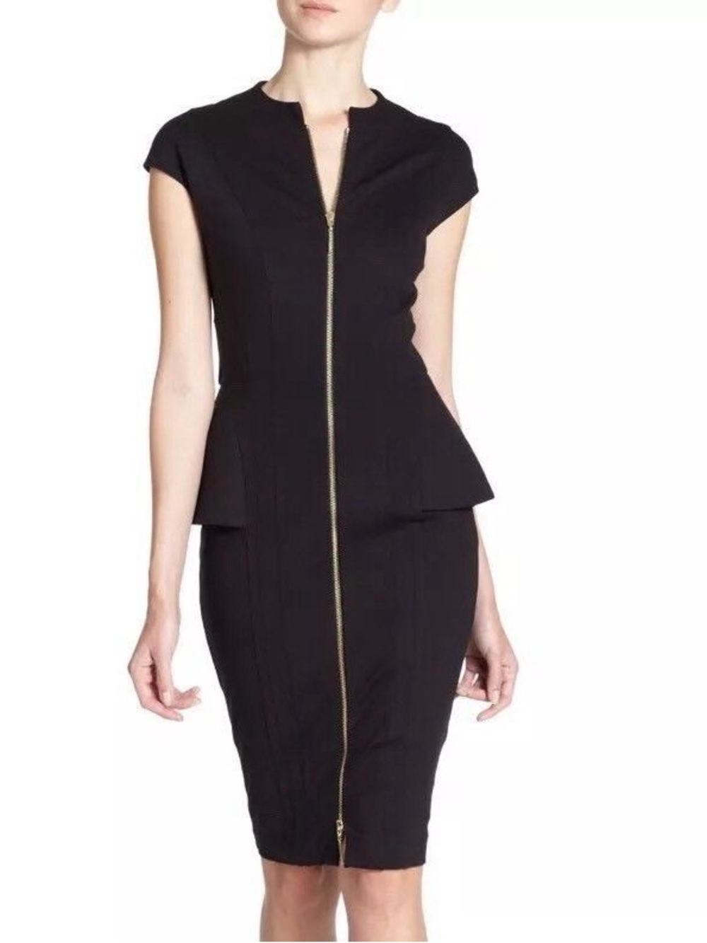 Ted Baker Black Zip Front Structured Peplum Sheath Dress Sz 1 (US 4) 🧡🍄